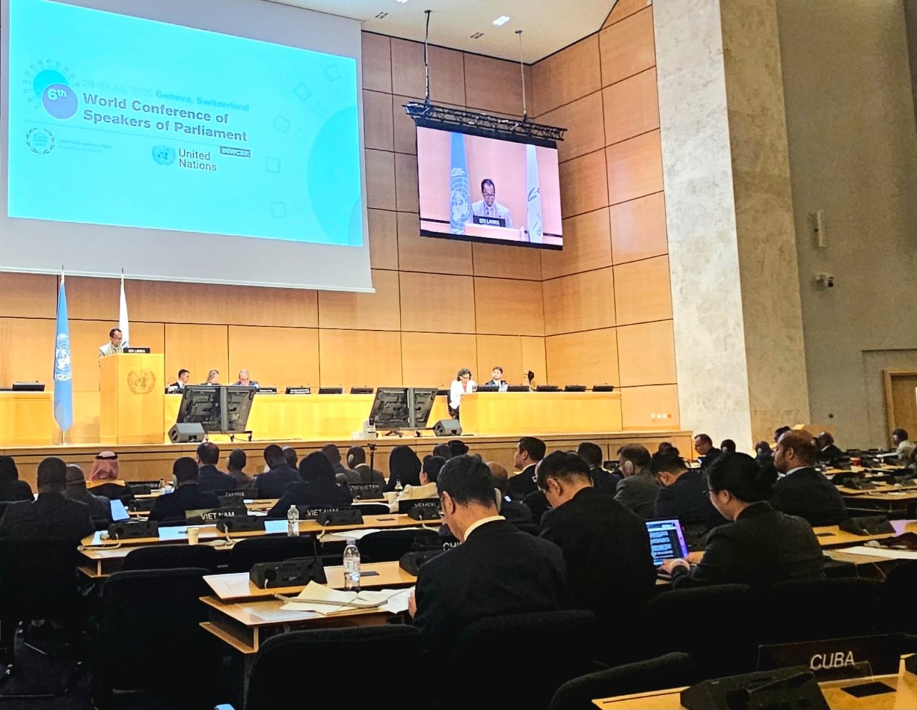 Hon. (Dr.) Jagath Wickramaratne, Speaker of Parliament of Sri Lanka addressed the Sixth World Conference of Speakers of Parliament on 30 July 2025 at the Palais des Nations, Geneva, Switzerland picture 2