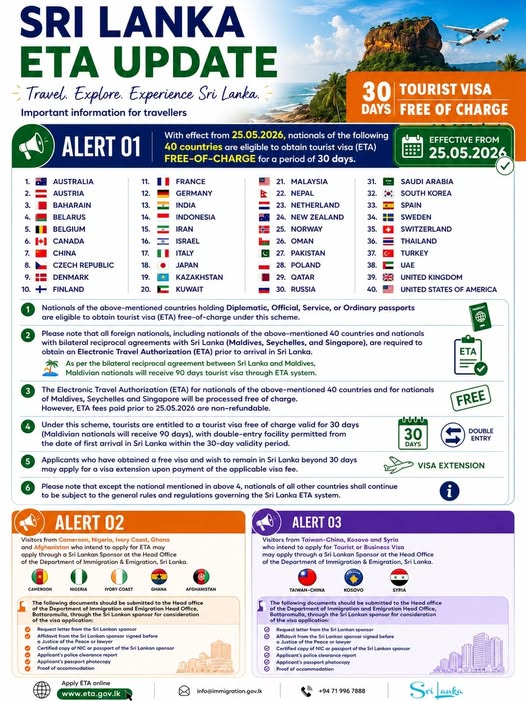 Sri Lanka Welcomes the World – Free Tourist ETA for 40 Countries! – photograph/notice 1