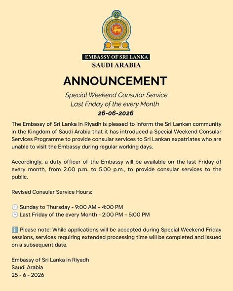 Special Weekend Consular Service – 26 June 2026 – photograph/notice 1